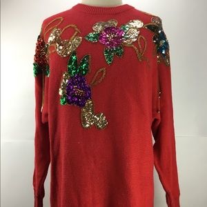 Vtg 90’s Diana Marco Sequenced Sweater w/ Flowers